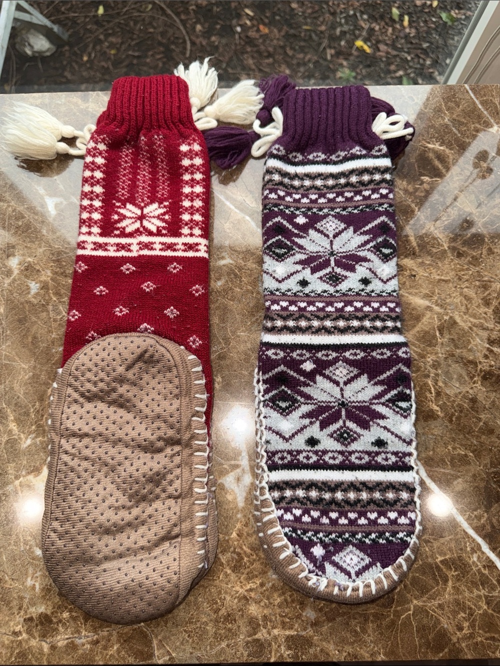 Cozy Fair Isle Non-Slip Slipper Socks - Red & Purple